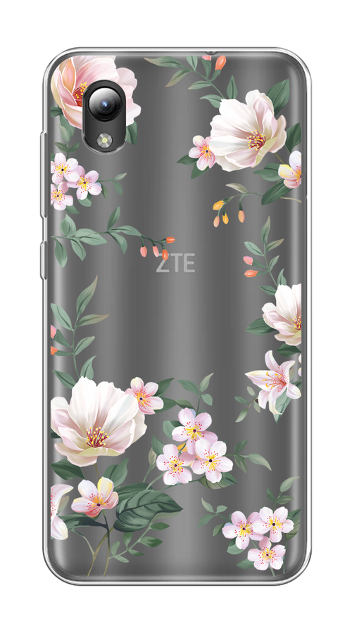 Силиконовый чехол на ZTE Blade A31 Lite / ЗТЕ Блейд А31 Лайт Beautiful white flowers, прозрачный
