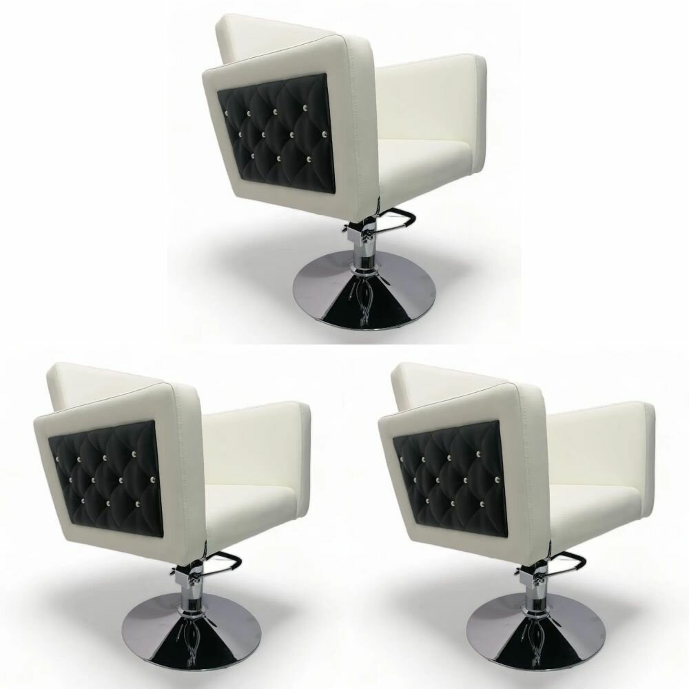 Парикмахерское кресло "Рок", Бело-черный, Гидравлика диск, 3 кресла