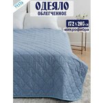 Одеяло летнее голубое Vesta 2 спальное дешевое тонкое, материал микрофибра, покрывало легкое 172х205 см - изображение