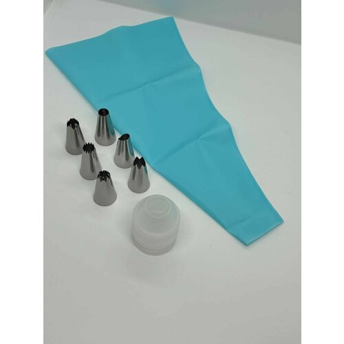 Набор кондитерских насадок с кондитерским мешком 6 шт фиксатор для насадки 1 шт 410₽