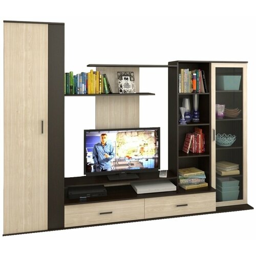 Стенка Флоат-2 из ЛДСП, венге и дуб сонома