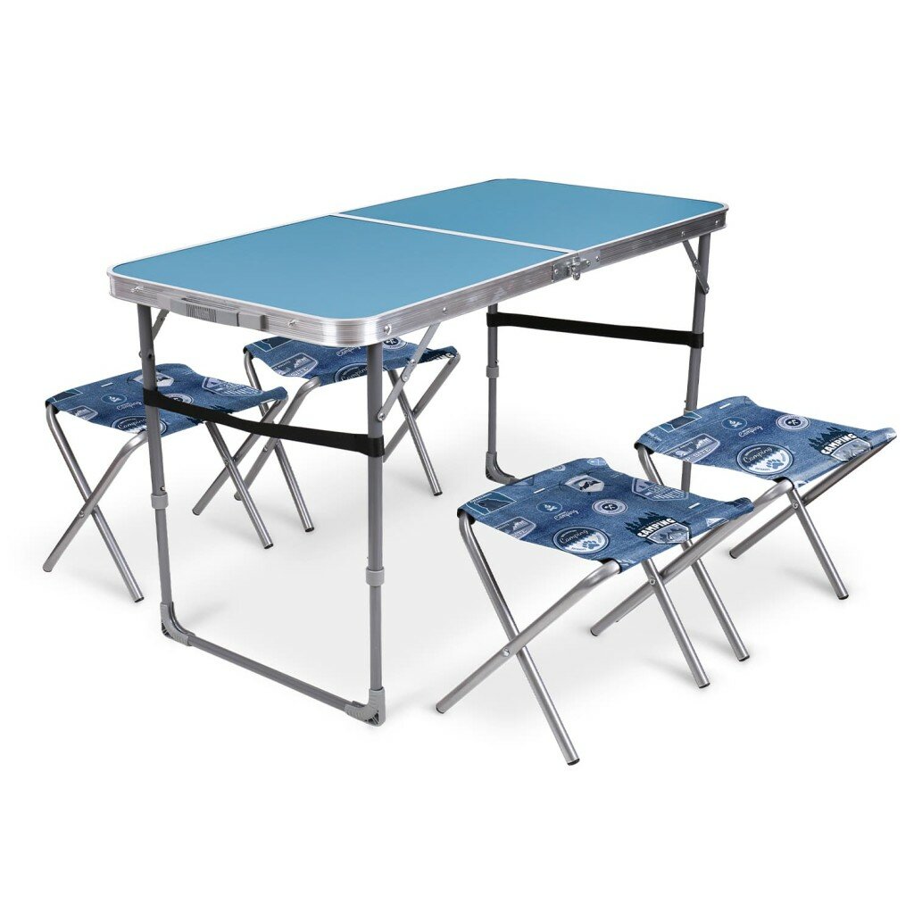 Стол Ника ССТ-К2 + 4 стула (голубой-джинс)