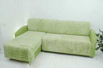 покрывало на диван угловой, плед для дивана, дивандеки, чехол на угловой диван и кресло, Egy Textile, 1шт 90х210см Меховой кубики (зеленый / зеленый салатовый)