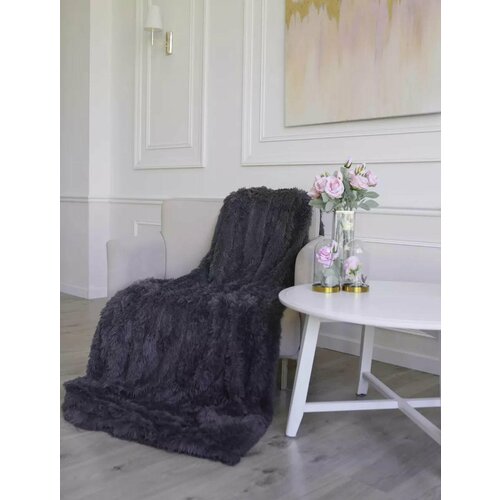 Пушистый темно-серый плед 220х240 см 2090₽