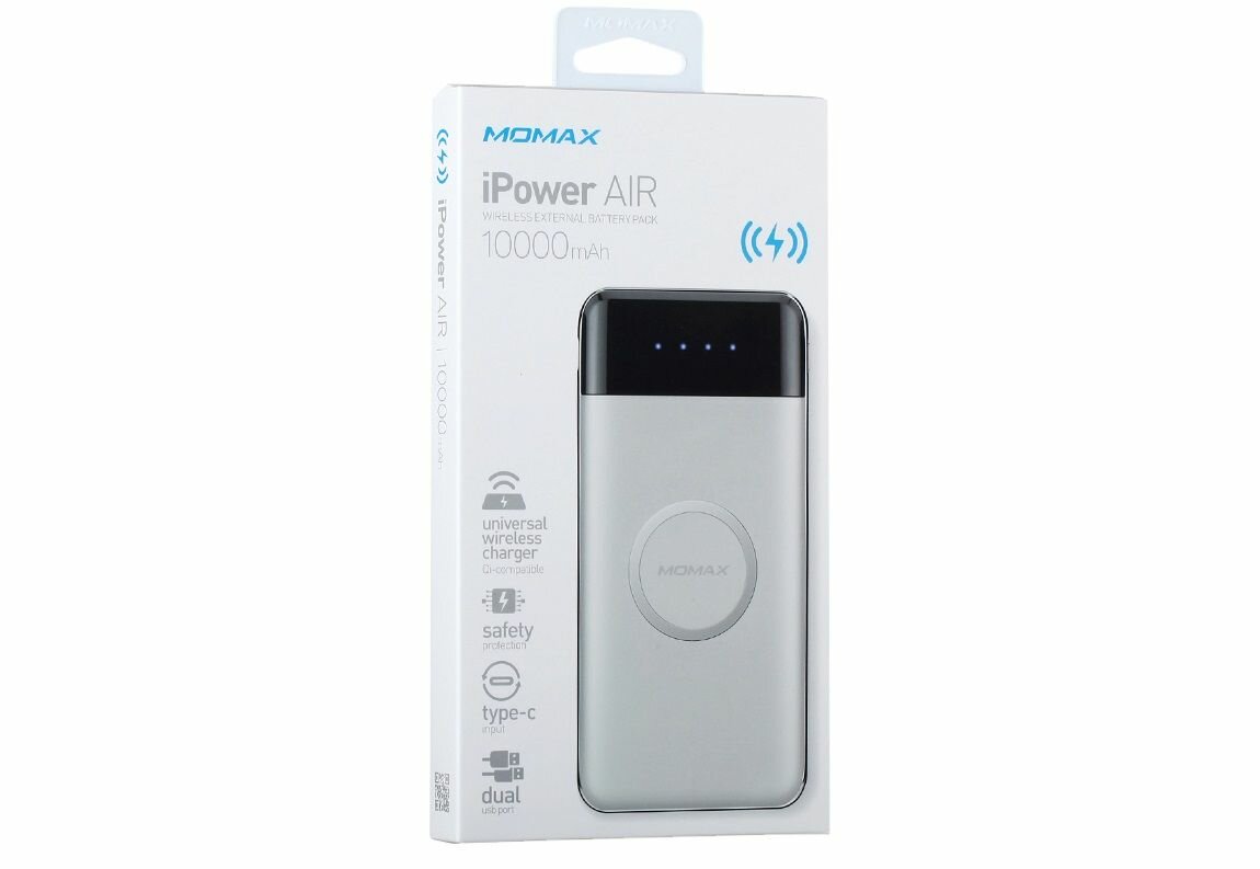 Внешний аккумулятор Momax iPower AIR IP80W беспроводной 10 000 мАч, белый