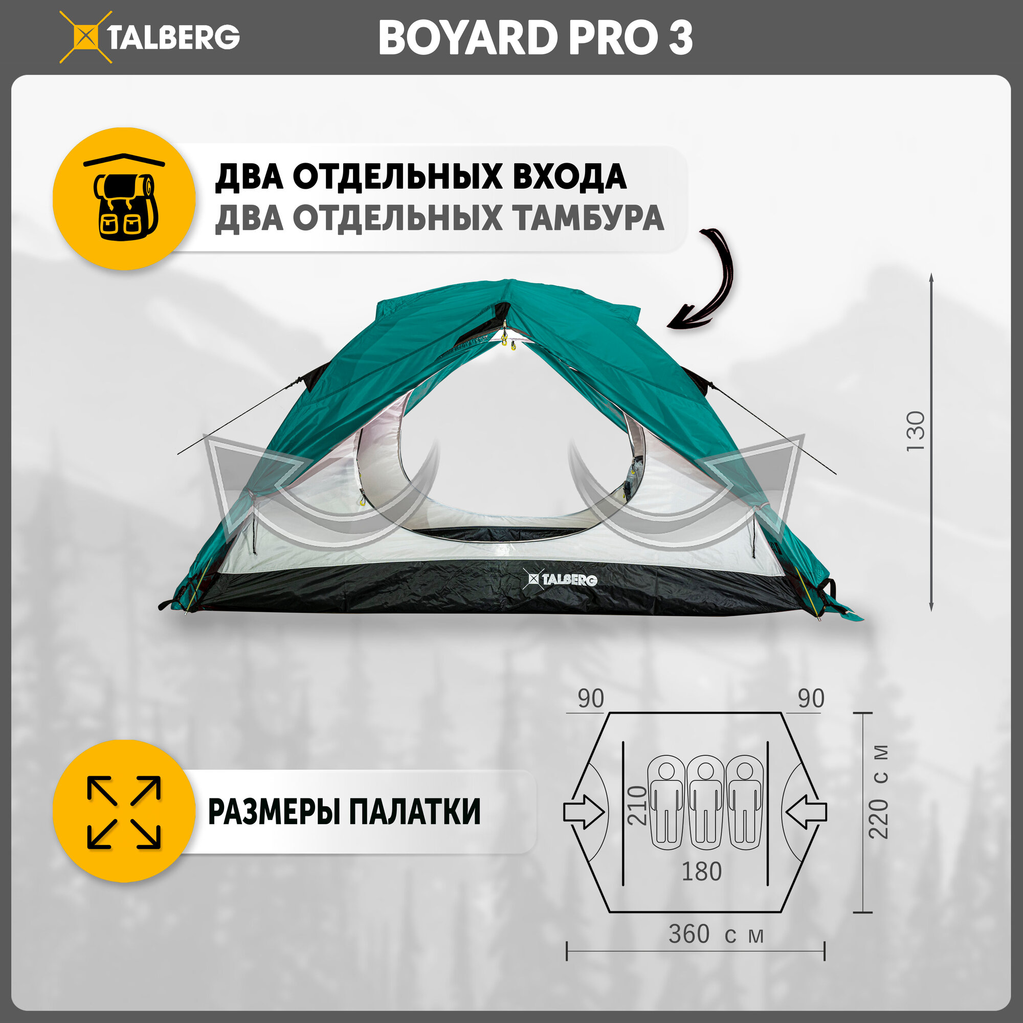 Палатка туристическая Talberg BOYARD PRO 3 , зелёный