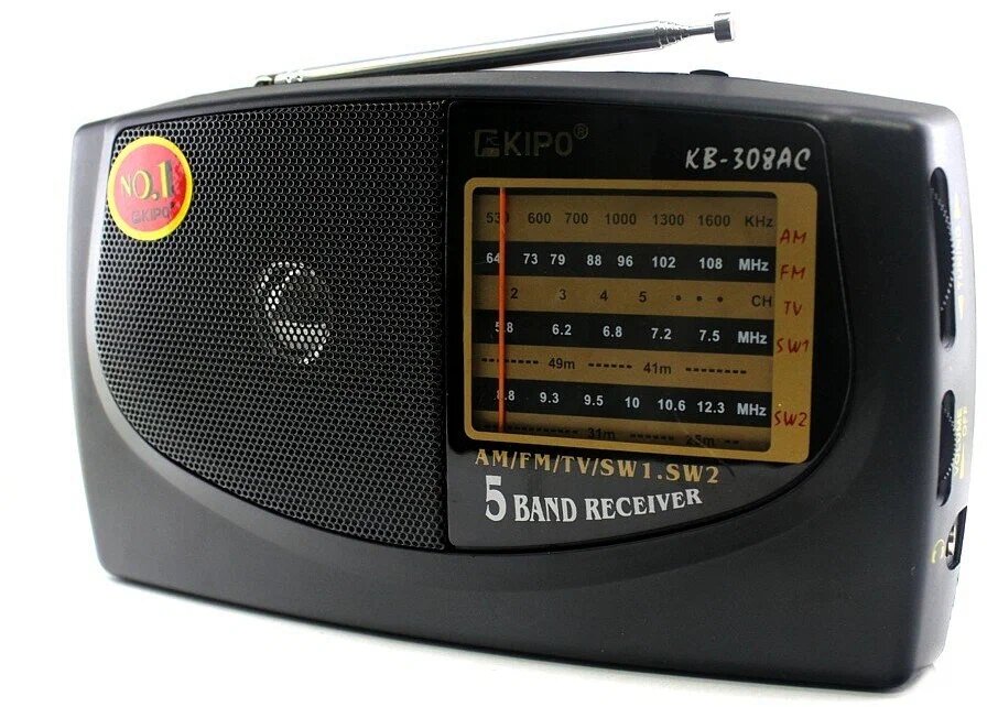 Радиоприемник KIPO KB-308/309AC с механической регулировкой, от батареек и сети