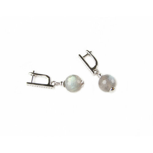 Серьги с подвесками Irina Moro, лабрадорит, фианит, размер 34 мм, серебряный, серый