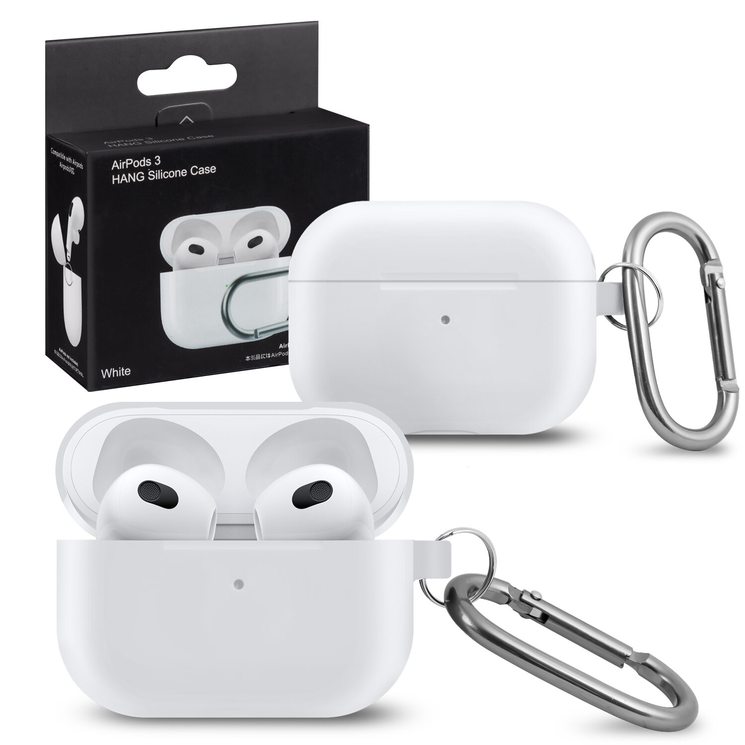 Чехол для AirPods 3 Hang Silicon Case с карабином white