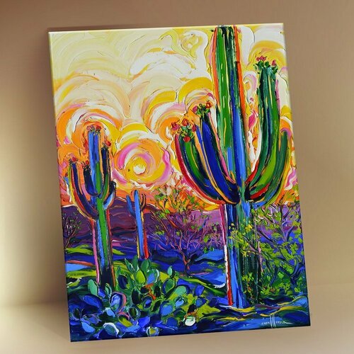 Картина по номерам с поталью Флюид на холсте Мексиканский пейзаж Раскраска 15х20 см, Абстракция Кактусы Цветы