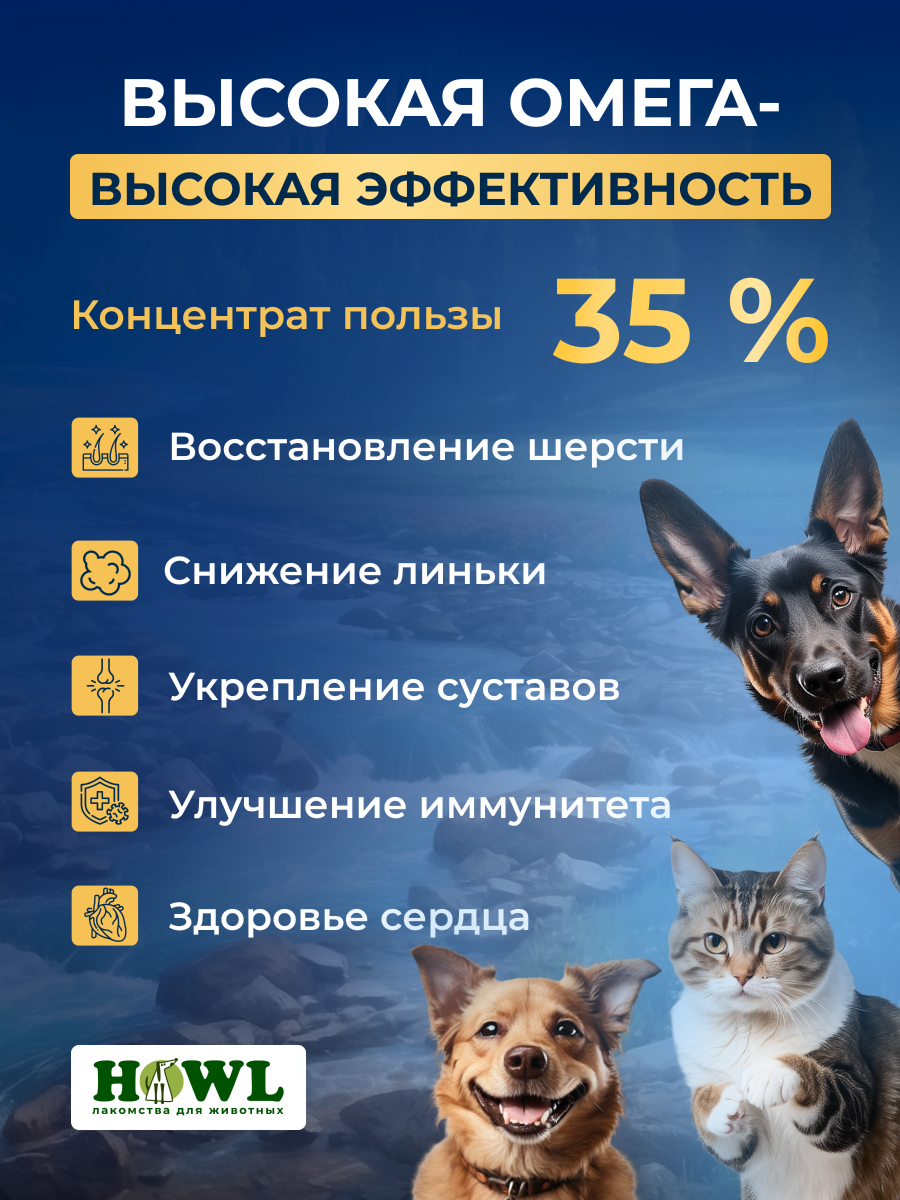 Лососевое масло/ Витамины для собак и кошек/ Рыбий жир 300 мл/Натуральная пищевая добавка для собак и кошек HOWL — фото 1