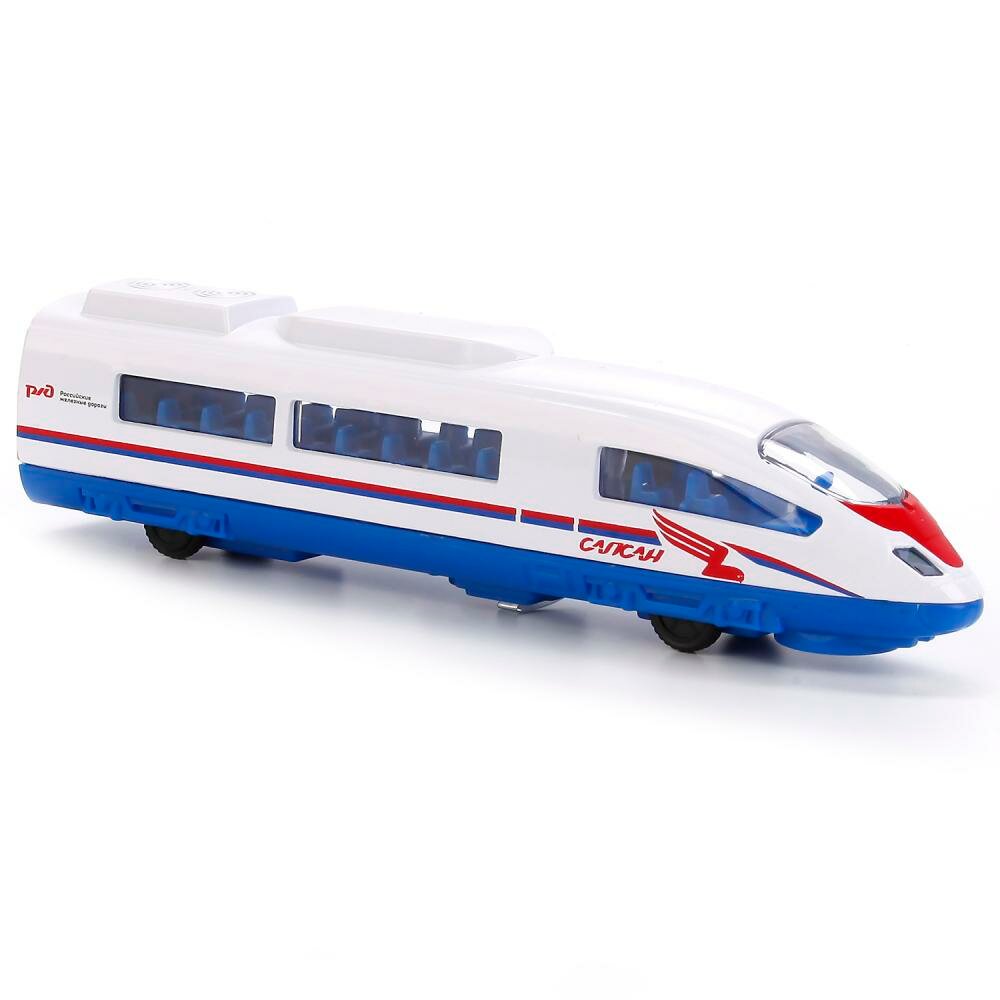 Технопарк Поезд игрушечный Сапсан РЖД металлический инерционный, свет и звук, открываются двери, 19 см, SB-16-75-WB