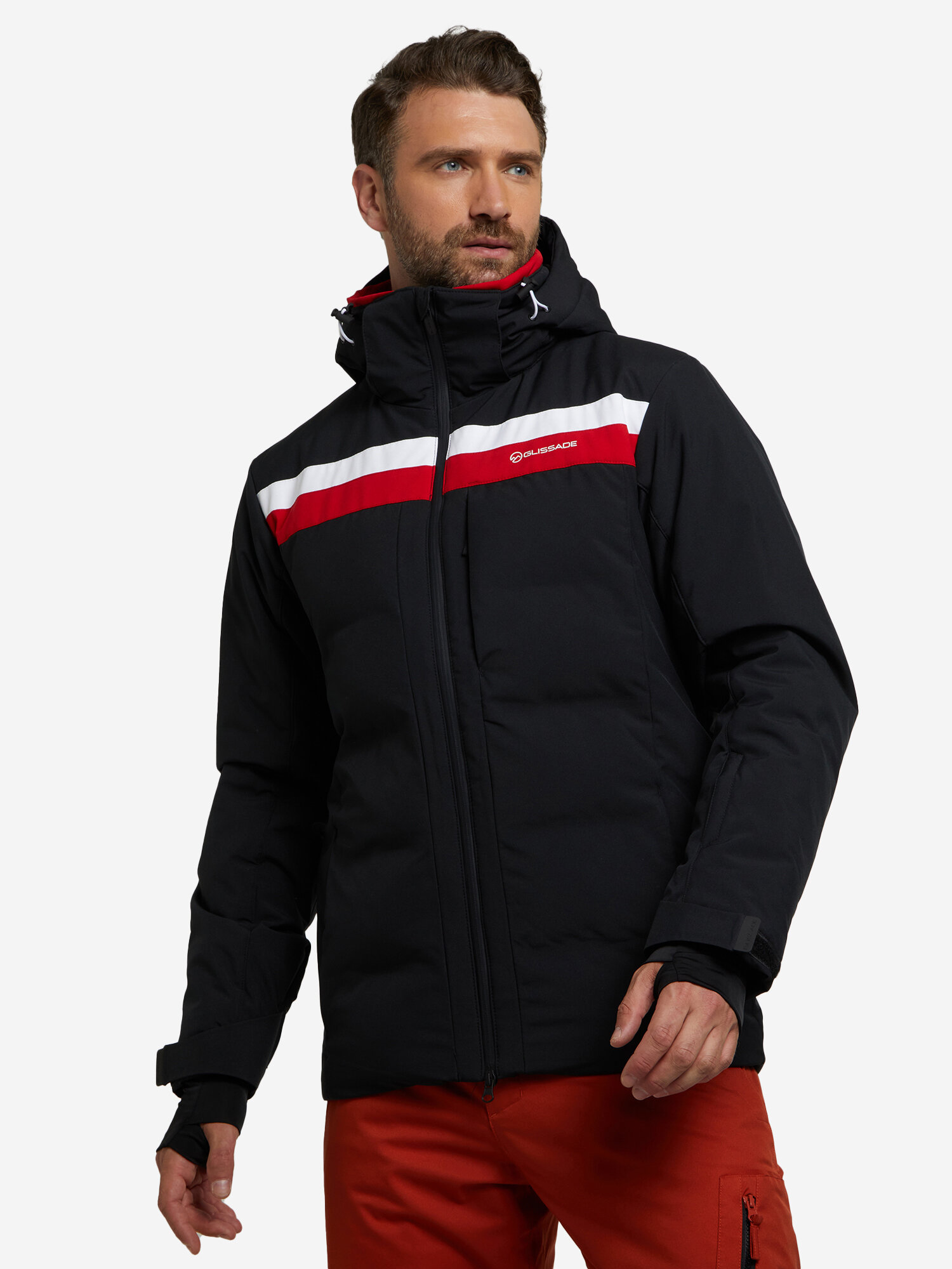 Куртка GLISSADE Men's Faux Down jacket, размер 46, черный/красный