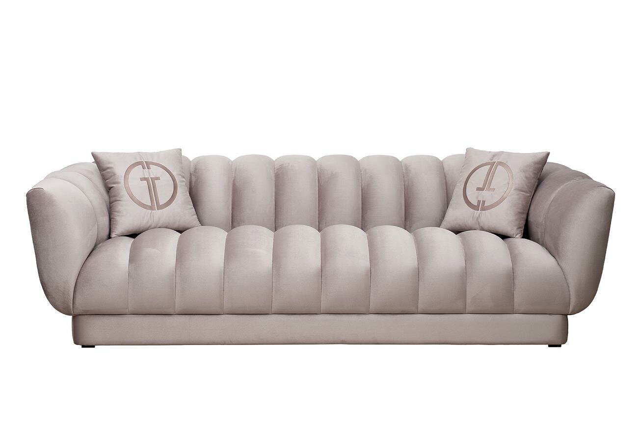 фото Диван Garda Decor Диван Fabio трехместный велюр бежевый Colton1001-SERROS 239*95*72см, 2 подушки арт. FABIO-3-2K-Colt1001