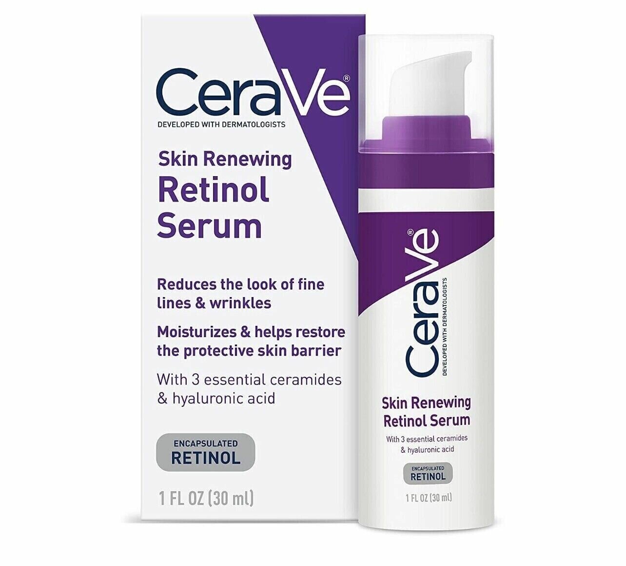 Антивозрастная сыворотка для лица CeraVe Skin Renewing Retinol Serum 30 мл, с ретинолом, ниацинамидом и гиалуроновой кислотой, увлажняющая от морщин