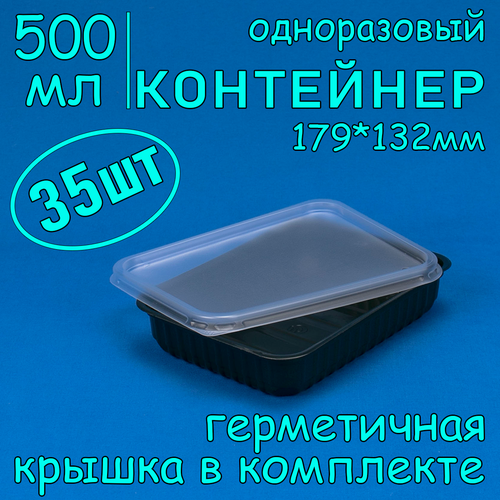 Контейнер одноразовый с крышкой 179х132 500 мл 35 шт черный