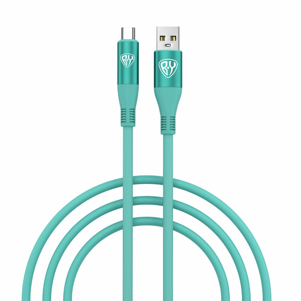 фото BY Кабель для зарядки Flexi Type-C, 1 м, 3А, Быстрая зарядка QC3.0, бирюзовый