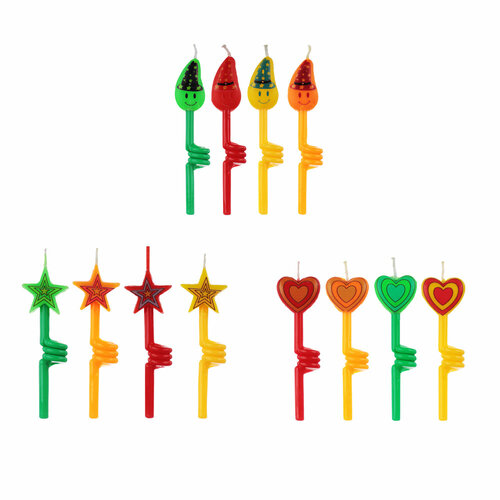 Капитан Весельчак Набор свечей для торта 4шт, 10см, парафин, пластик, 3 дизайна, 24 штуки