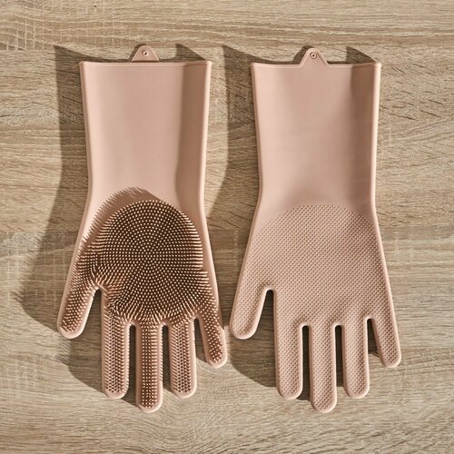 Перчатки для уборки и мытья посуды Palmas 34х15х23 см цв бежевый силикон размер М 586₽