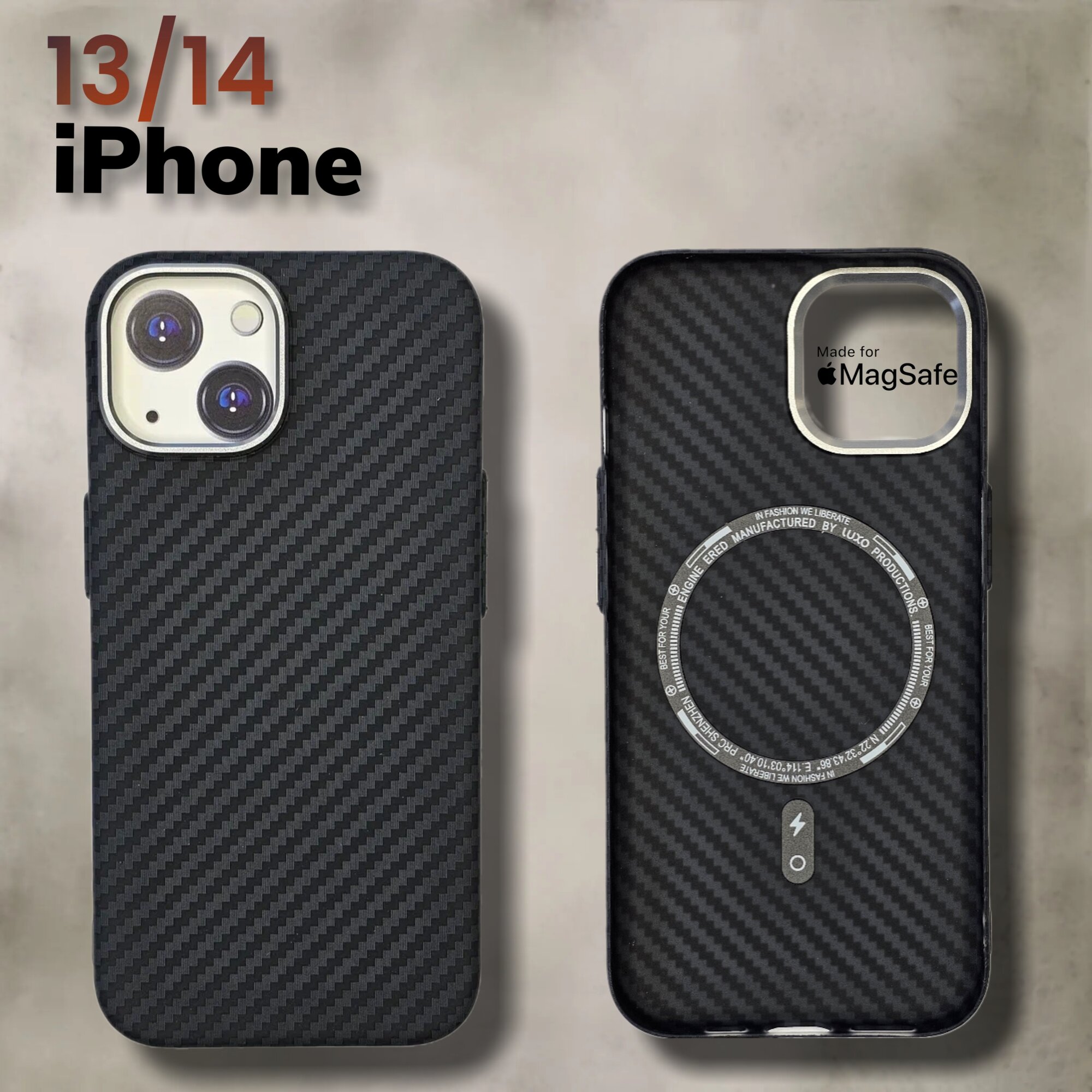Чехол на айфон 13/14 с МагСейф из Кевлара / чехол на iPhone 13/14с MagSafe Kevlar LUXO Life+, черный карбоновый