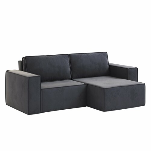 Угловой диван Лофт, со спальным местом, для гостиной, с ящиком для хранения, механизм еврокнижка, темно-серый велюр, GALAXY мебель, 250х160х87см