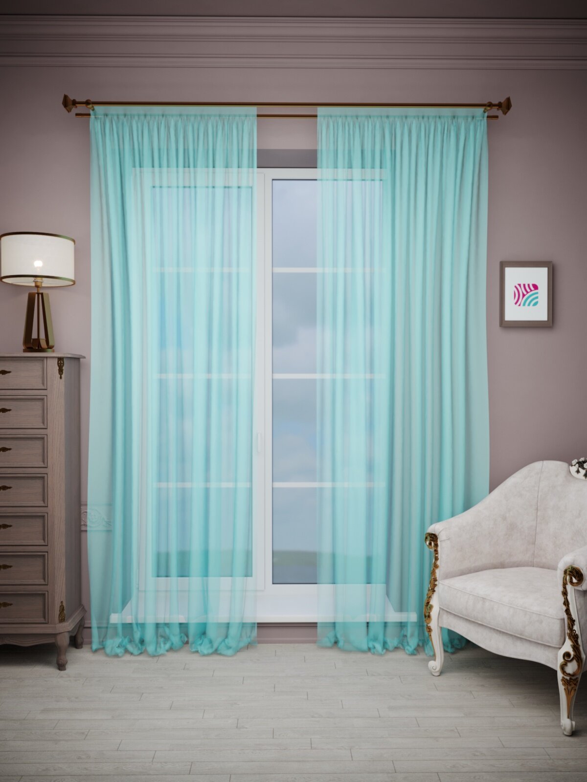 ВсеТканиТут Тюль"Вуаль Bacio дуэт" 150x240 бирюзовый 2шт