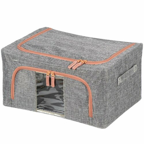 Кофр для хранения 1 секция с крышкой складной 39х29х20 см спанбонд с молнией с ручкой серый Y6-10757 986₽