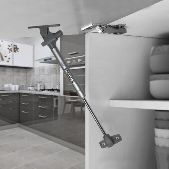 Изображение Газовый лифт Trodos 100N регулируемый с доводчиком для мебели, открывание вверх, серый металлик