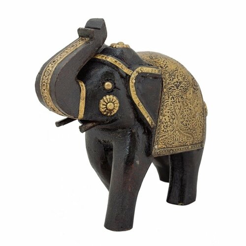 Статуэтка Слон (высота- 18 см) дерево акация, латунь Стд159