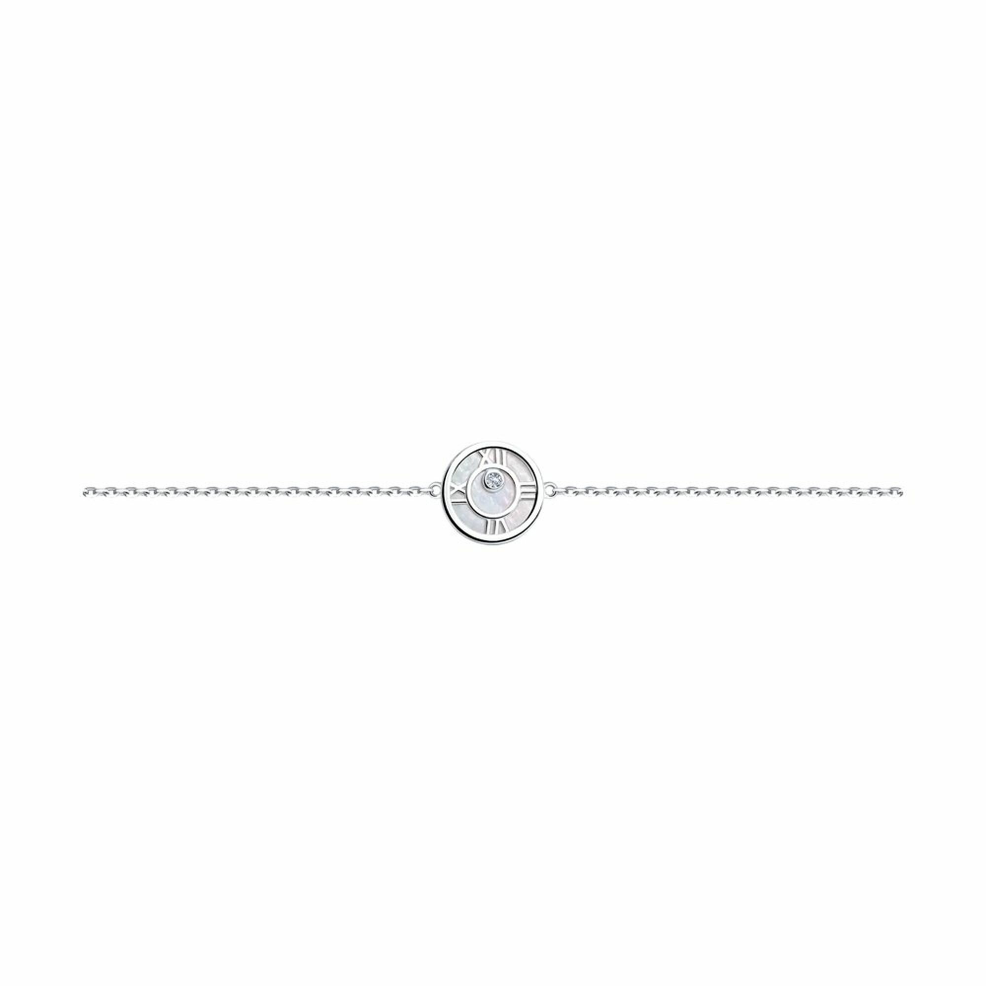Браслет Diamant online, серебро, 925 проба, родирование, фианит, перламутр, длина 19 см., белый