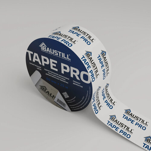 Изображение товара Односторонняя акриловая лента Baustill TAPE PRO, армированная, для внешних и внутренних работ, белая/синяя, 25 м