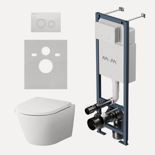 Изображение товара Инсталляция с подвесным унитазом AM.PM Senseс сиденьем микролифт, клавиша L глянц белый, Германия