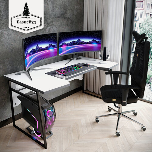 Изображение товара Стол компьютерный игровой, офисный, геймерский Expert белый/черный каркас металл для пк и ноутбука 140х77 см