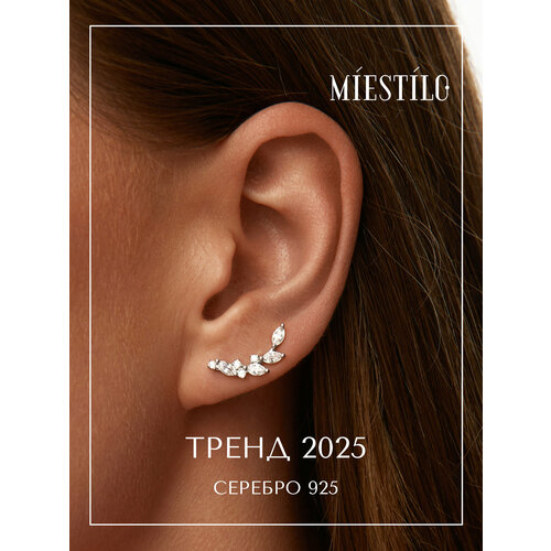 фото Серьги клаймберы miestilo, серебро, 925 проба, родирование, фианит, , серебристый