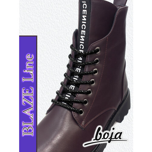 Шнурки для обуви BOJA (BLAZE Line), круглые, черные с глянцем, 100 см, для кроссовок; ботинок; кед; бутсов