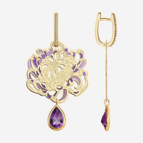 Изображение товара Серьги трансформеры, серебро, 925 проба, золочение, фианит, эмаль, аметист