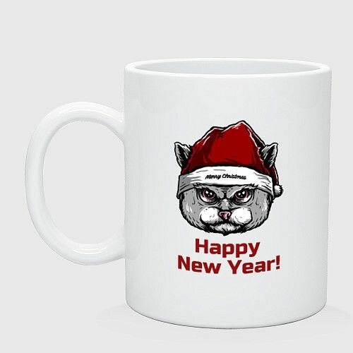 Злой кот Happy New Year! Керамическая кружка