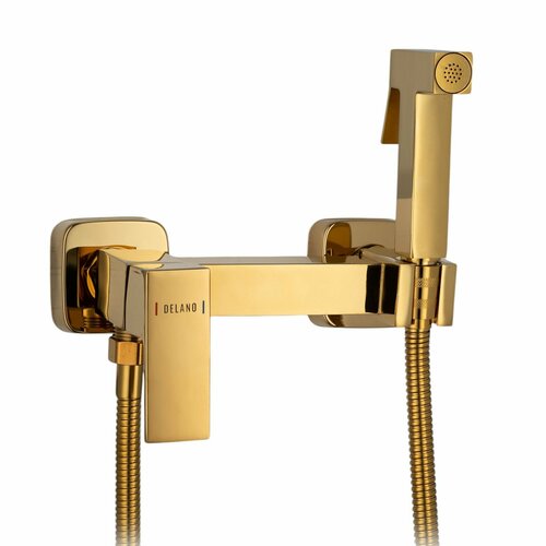 Смеситель латунный с гигиеническим душем для биде со шлангом, золотой