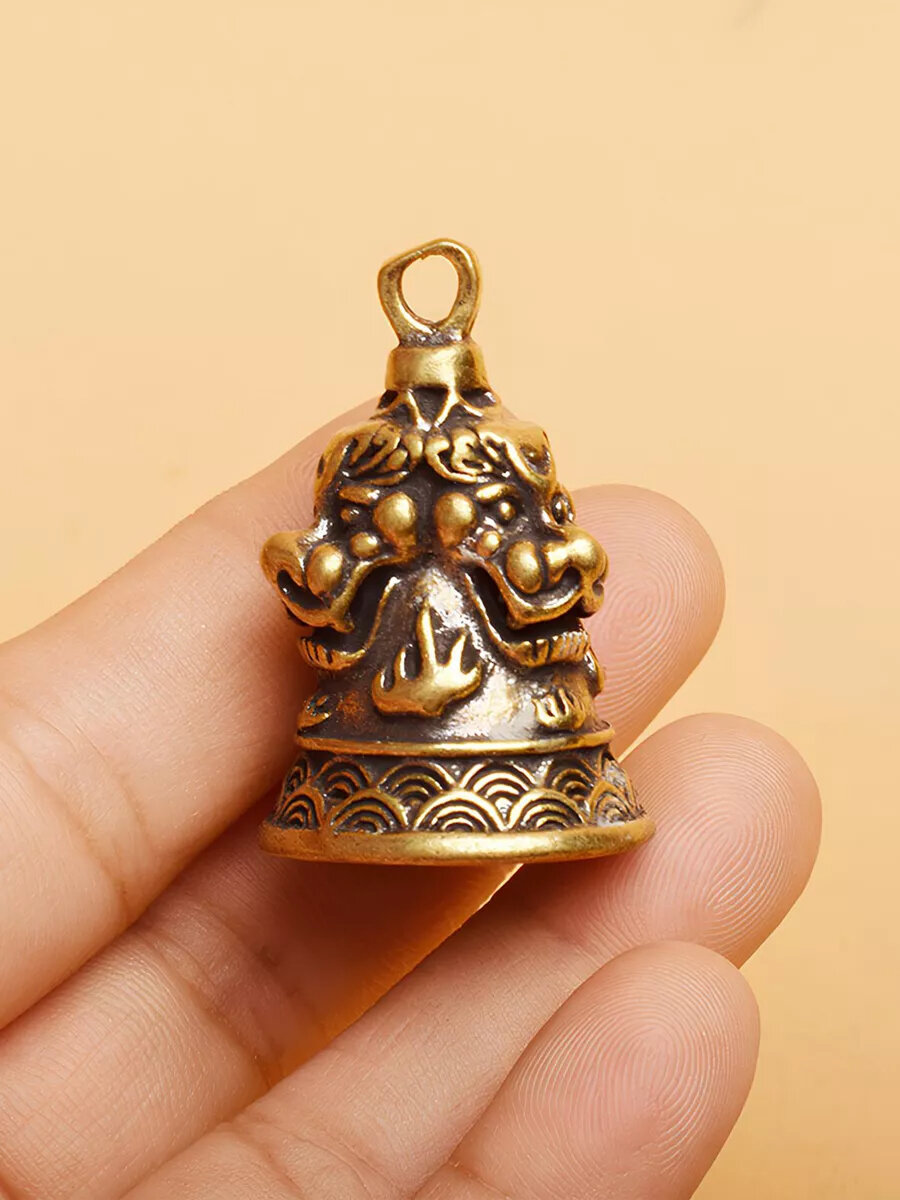 Колокольчик металлический маленький китайский Три льва винтажный — фото 1