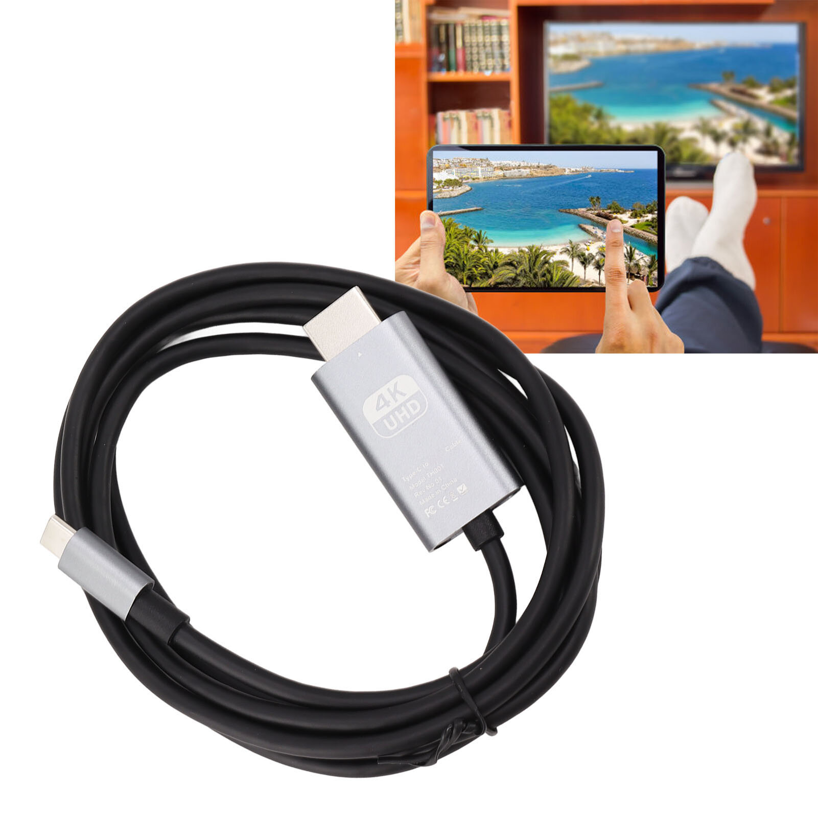 HDMI-кабель Type C, 4K 30Hz, Plug and Play, для ноутбука и телефона