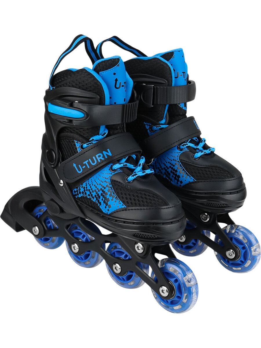 Роликовые коньки 2в1 с лезвием раздвижные (ролики, коньки) сияние сине-чёрный (размер 29-32) (арт. КР-0100)