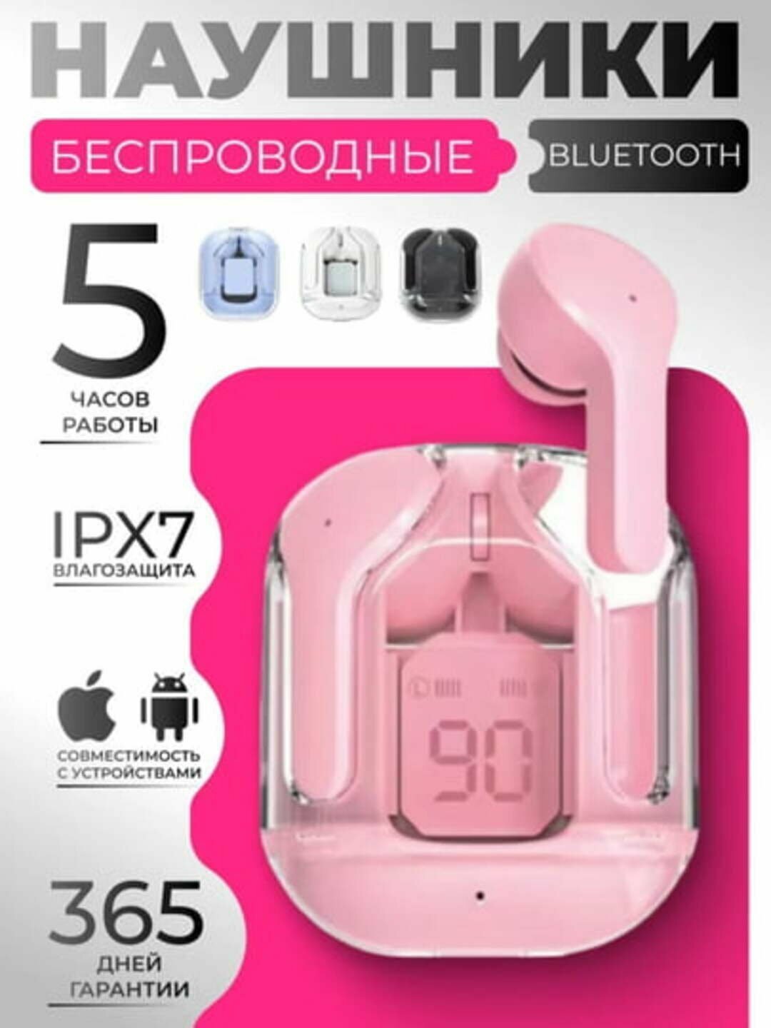 Беспроводные Bluetooth наушники с сенсорным управлением и кейсом с дисплеем 300 мАч