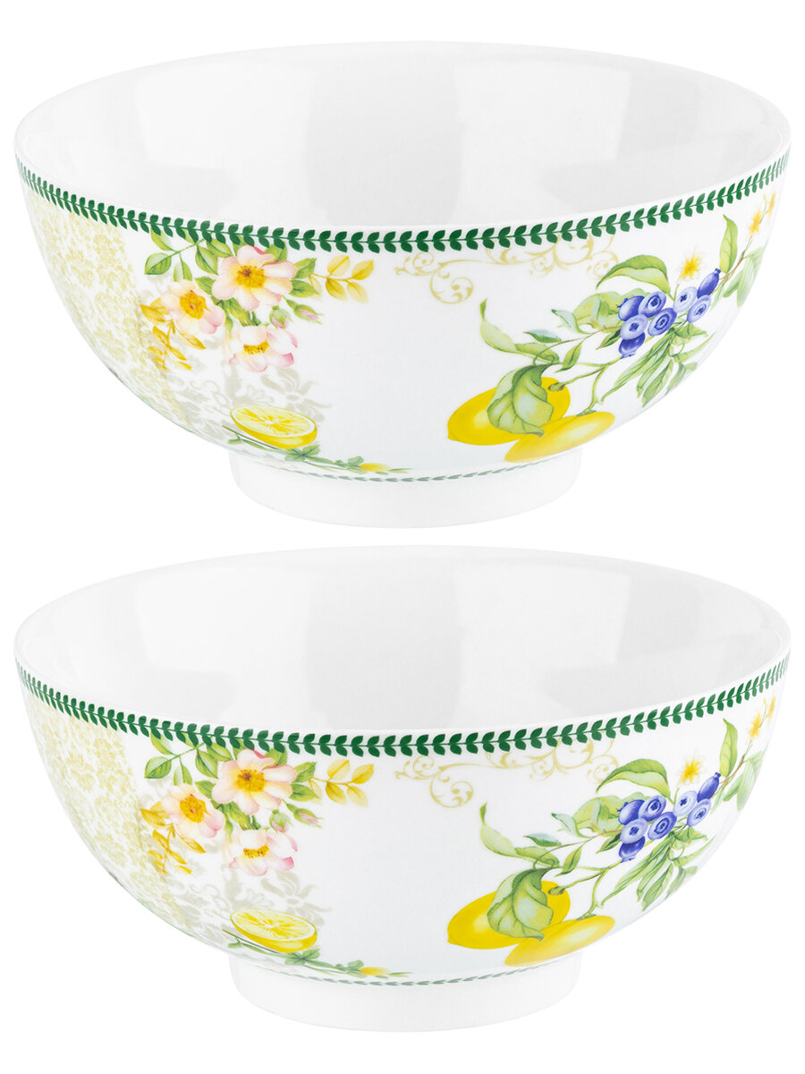 Набор 2-х салатников 15х15х7 см 600 мл Elan Gallery Лимоны, фарфор — фото 1