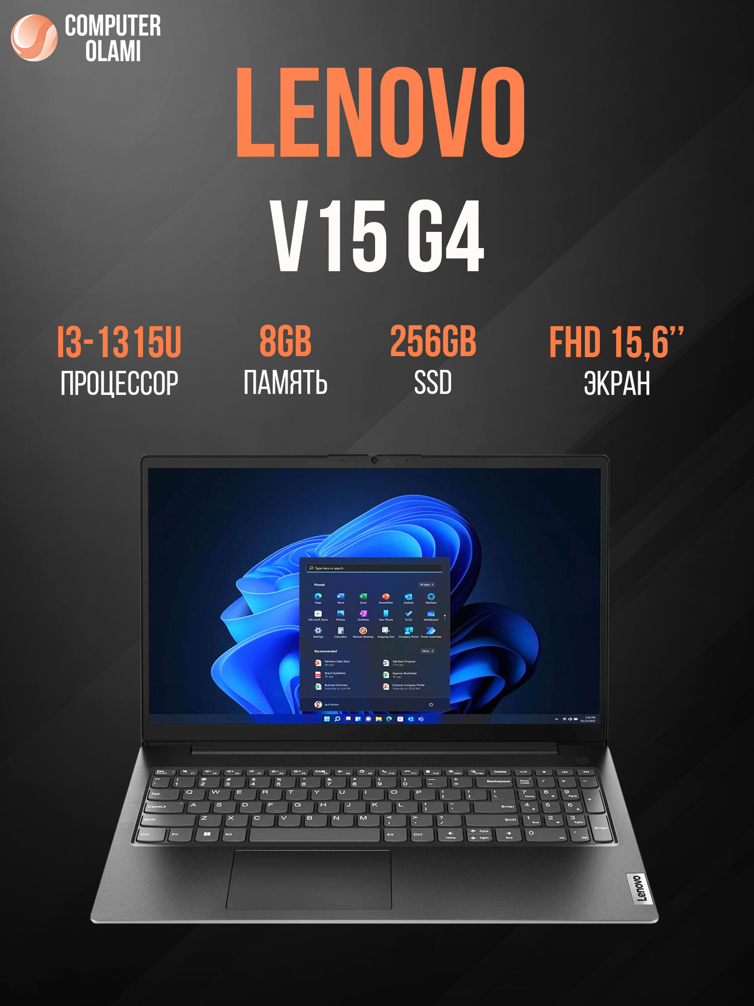 Ноутбук LENOVO V15 G4 Intel Core i3-1315U 8GB 256GB SSD 15,6″ Full HD Business Black