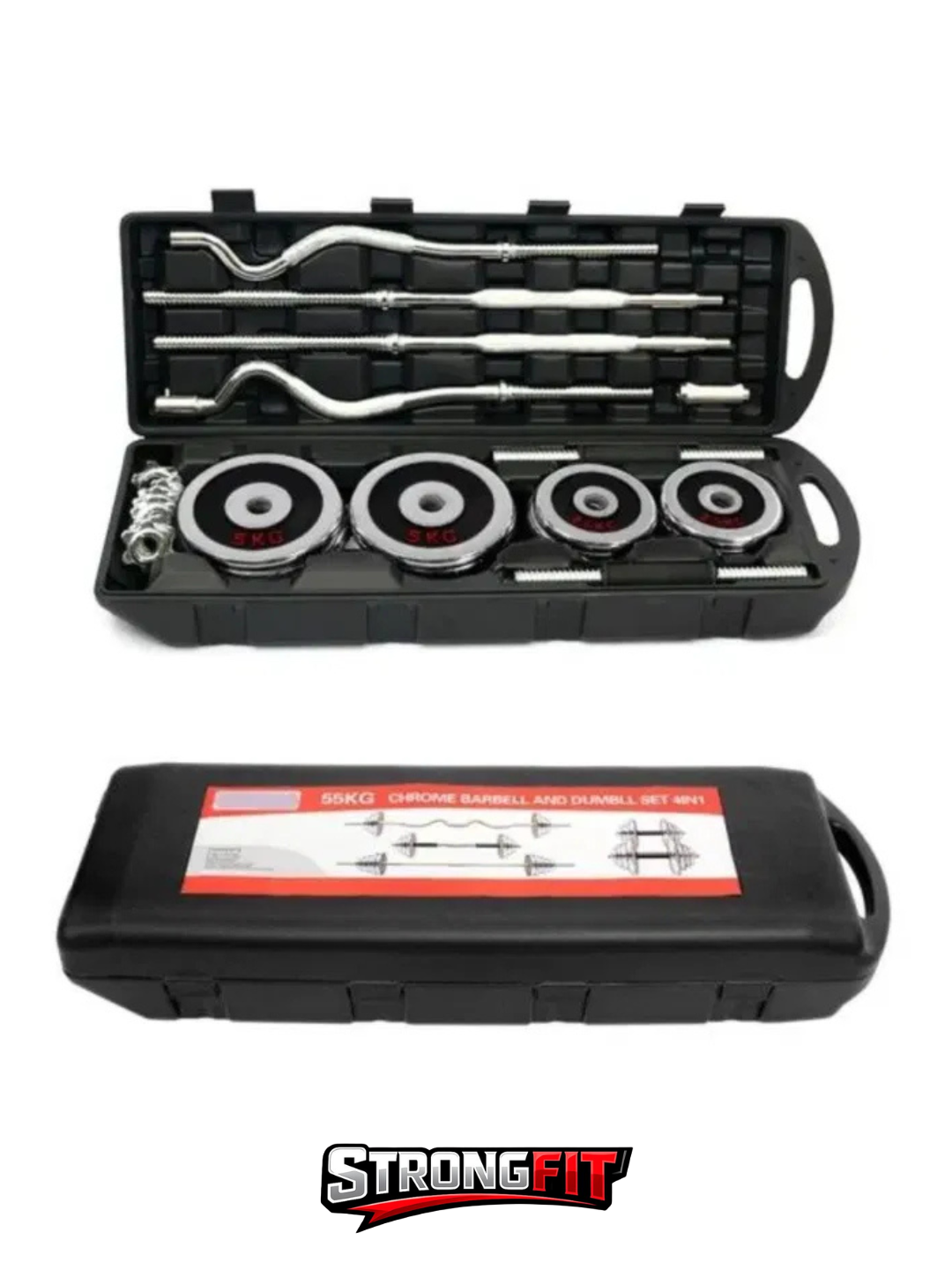 Набор гантелей с ZIG-ZAG (EZ) штангой 55 кг в кейсе для дома — фото 1