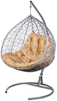 Кресло подвесное Bigarden "Gemini Promo", серое, со стойкой, коричневая подушка (чехол в подарок)