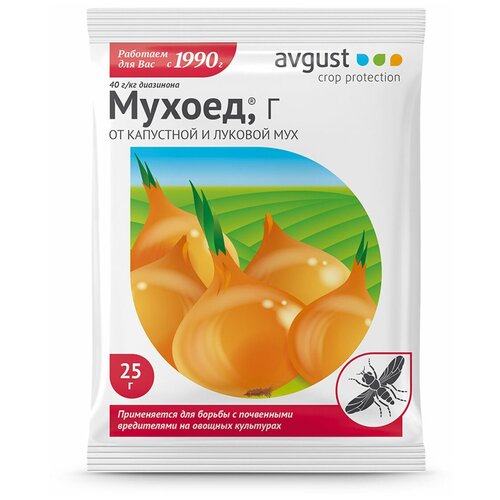 Avgust Средство от капустной и луковой мух на овощных культурах Мухоед, Г, 25 г средство от от медведки майского хруща капустной и луковой мух террадокс 200 г