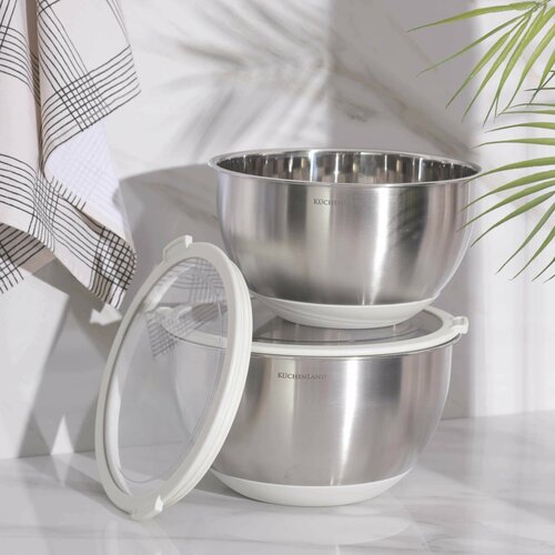 Миска 345 л 2 шт с крышкой антискользящее дно бежевая Terra new 4990₽