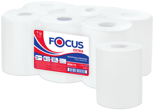 Полотенца бумажные Focus Jumbo Centerpull белые двухслойные 5036772 6 рул., белый