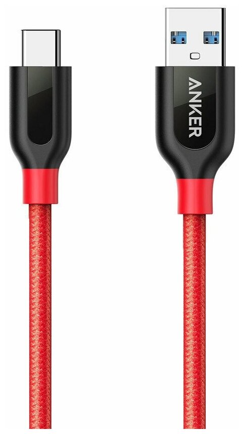 Кабель Anker PowerLine+ Type-C to USB 3.0 0.9 м (A8168H91), красный